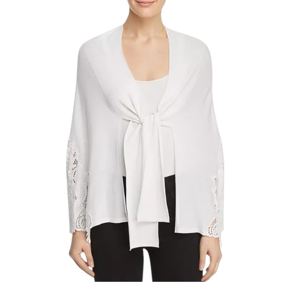 Kobi Halperin Benita Lace Trim Cape Cardigan in Ivory Size XL Open Front Dainty - Picture 1 of 10
